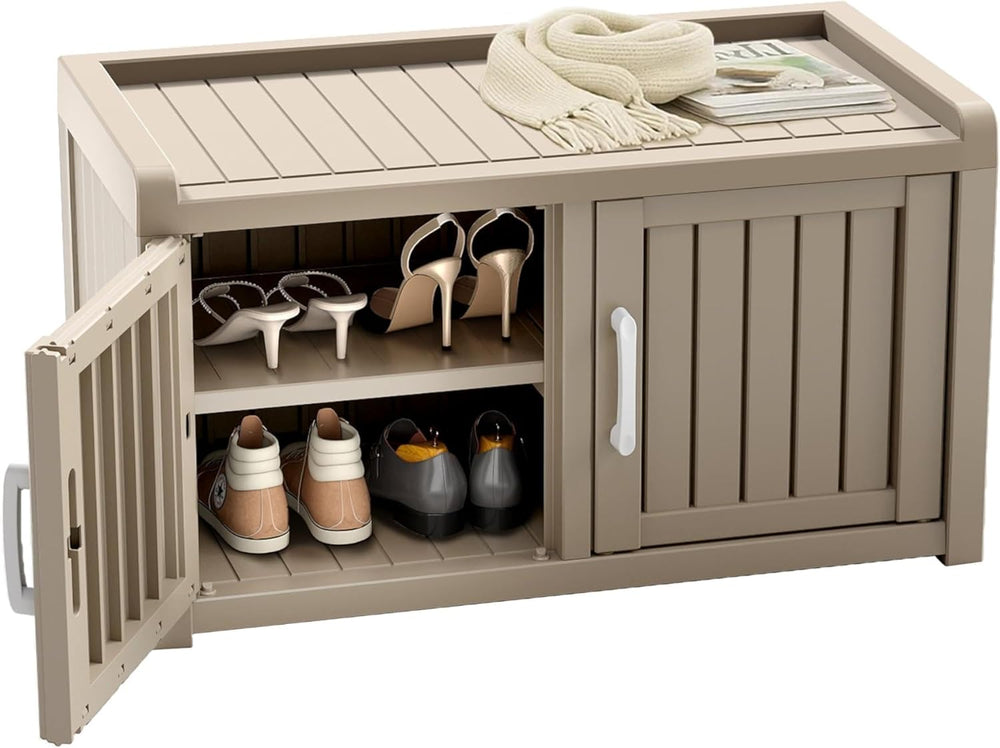 Shoe Storage Bench Entryway Bench with Adjustable Shelves and 2 Doors for Hallway, Living Room, Bedroom