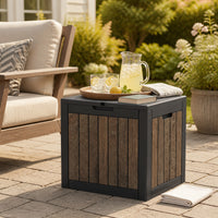 MINDYES 35 Gallon Deck Box, Cherry Wood Resin Outdoor Storage Box for Patio Gaden & Porch