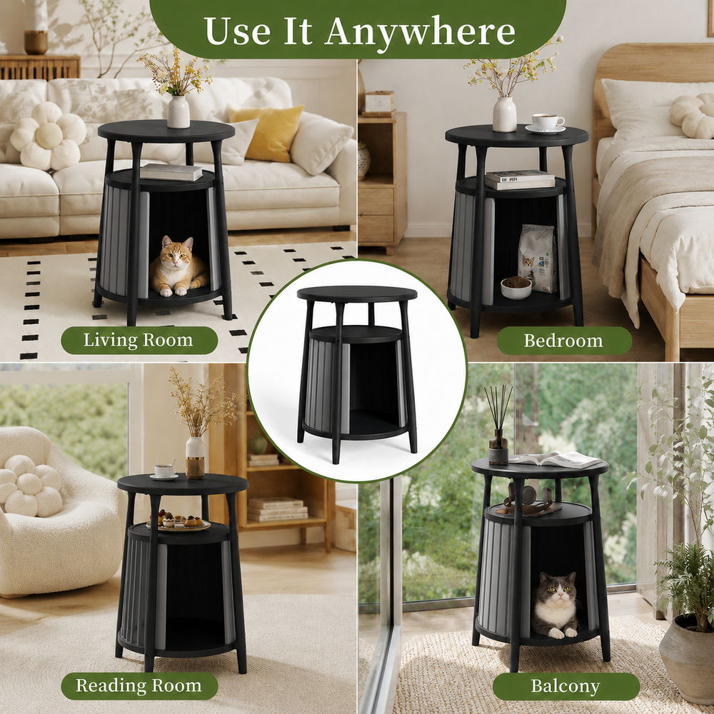 MINDYES Multifunctional Furniture Cat Bed for Coffee Table, Stool, or Cat House, Home Decor for Living Room, Black