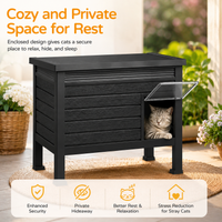 MINDYES Outdoor Cat House with Stent & Weatherproof Roof for Feral Cats & Kittens, Black