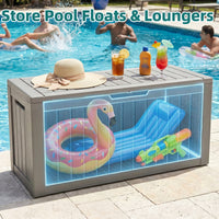 MINDYES 90 Gallon Deck Box, Home Decor Storage for Party Supplies, Outdoor Storage Box for Patio Furniture Cushions & Pool Floats, Beige