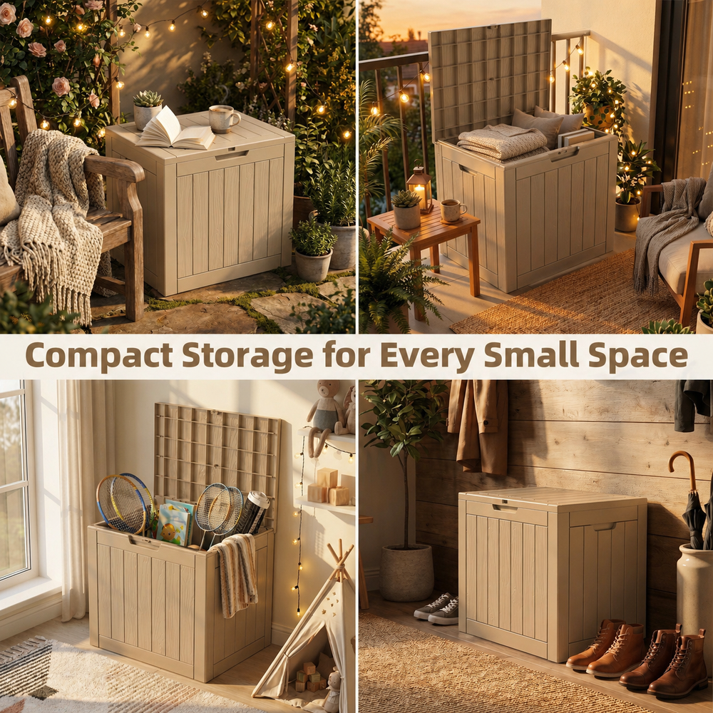 MINDYES 30 Gallon Resin Deck Box, Waterproof UV Resistant Outdoor Storage Box for Patio Garden, Beige