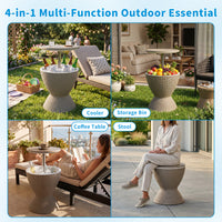 MINDYES Patio Garden Ice Bucket, Cool Bar Table Hot Tub Side Table with 8 Gallon Beer and Wine Cooler, Beige