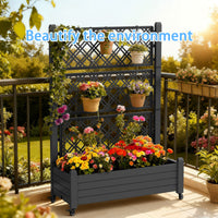 MINDYES Outdoor Raised Garden Bed With Trellis, Backyard Above Ground Large Garden Planter Boxes with Legs & Wheels 43.43*18.27*64.29