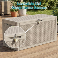 MINDYES 120 Gallon Resin Deck Box, Diamond Outdoor Storage Box for Patio Cushions, Pool Floats & Garden Tools, Beige