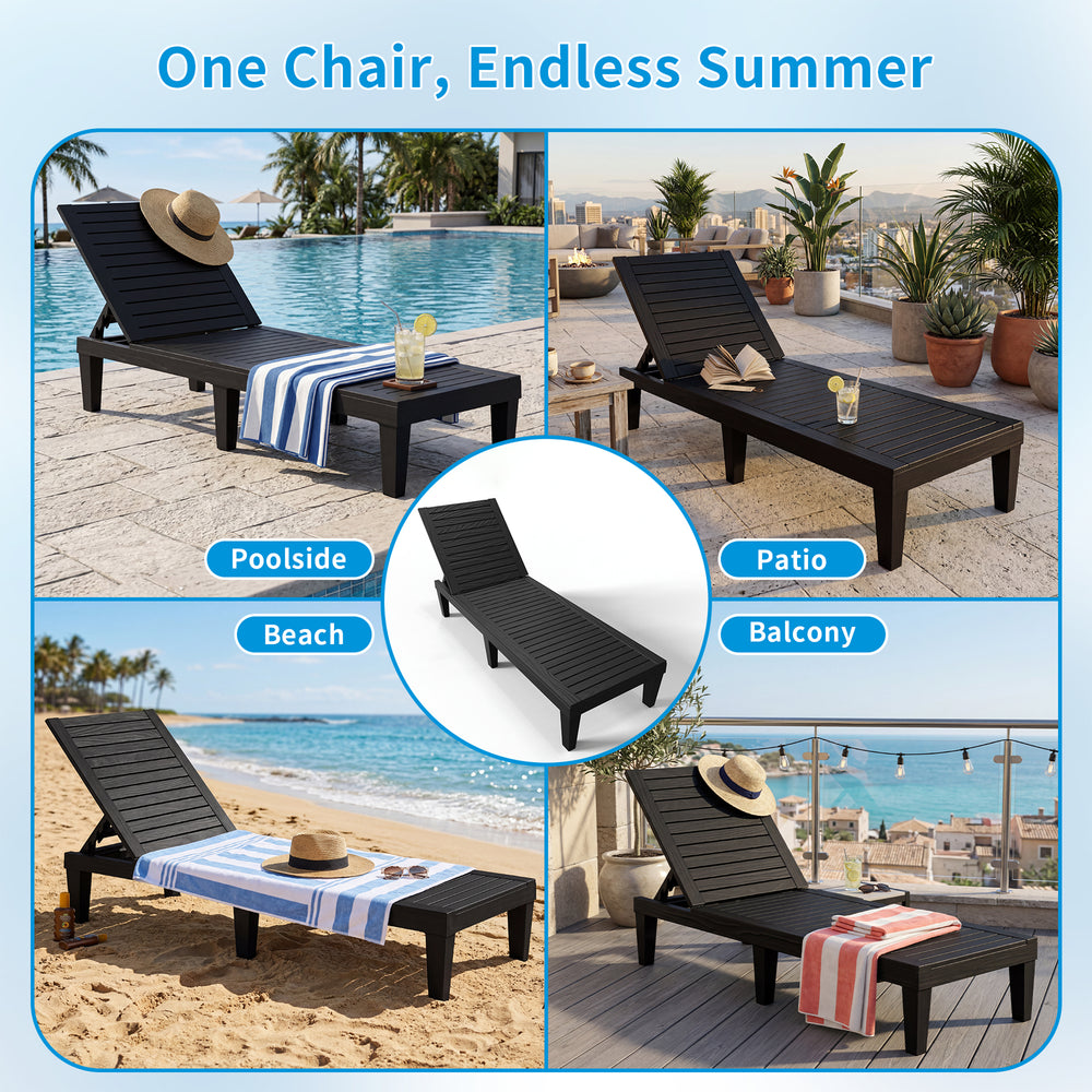 MINDYES Patio Chaise Lounge Chair, Outdoor Lounge Chair 5 Positions Pool Lounger, Black