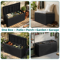 MINDYES 70 Gallon Wicker Deck Box, Outdoor Storage for Patio Cushions, Pool Toys & Garden Tools, Black