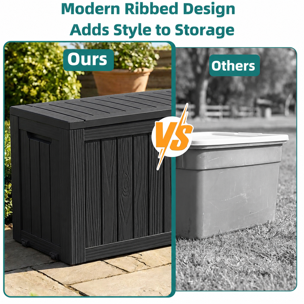 MINDYES 80 Gallon Deck Box, Extra Large Outdoor Storage for Patio Cushions, Holiday Decor & Garden Tools, Black