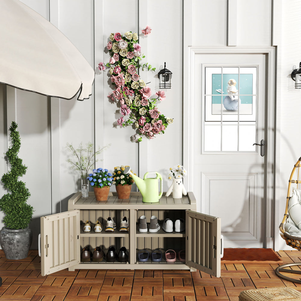 Shoe Storage Bench Entryway Bench with Adjustable Shelves and 2 Doors for Hallway, Living Room, Bedroom