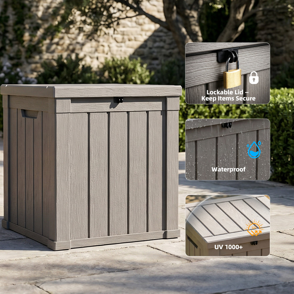 MINDYES 60 Gallon Outdoor Deck Box, Storage Box for Patio Cushions, Pool Floats & Garden Tools for Backyard, Beige