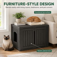 MINDYES Hidden Multifunctional Cat Litter Box Enclosure Furniture with Divider for Living Room Bedroom Hallway, Black