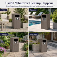 MINDYES Outdoor Trash Can with Garbage Labels, 33 Gallon Waste Container for Porch Backyard, Light Brown