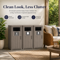 MINDYES 99 Gallon Large Outdoor Trash Can, Waste Container with Garbage Labels for Patio Porch & Backyard, Light Brown
