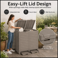 MINDYES Outdoor Trash Bin 62 Gallon Hideaway Garbage Can, Attached Lid, Light Brown