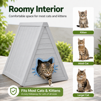 MINDYES Cat House, Indoor Outdoor Pet Shelter with Weatherproof Roof & Cat-shaped Door for All Small Pets, Gray