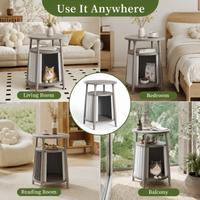 MINDYES 3-In-1 Cat Bed Furniture, Coffee Table Stool or Cat House for Indoor & Outdoor, Light Brown
