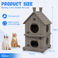 MINDYES Double-Layer Cat House for Home, Cat Shelter with entilation Windows for Indoor & Outdoor,  Light Brown