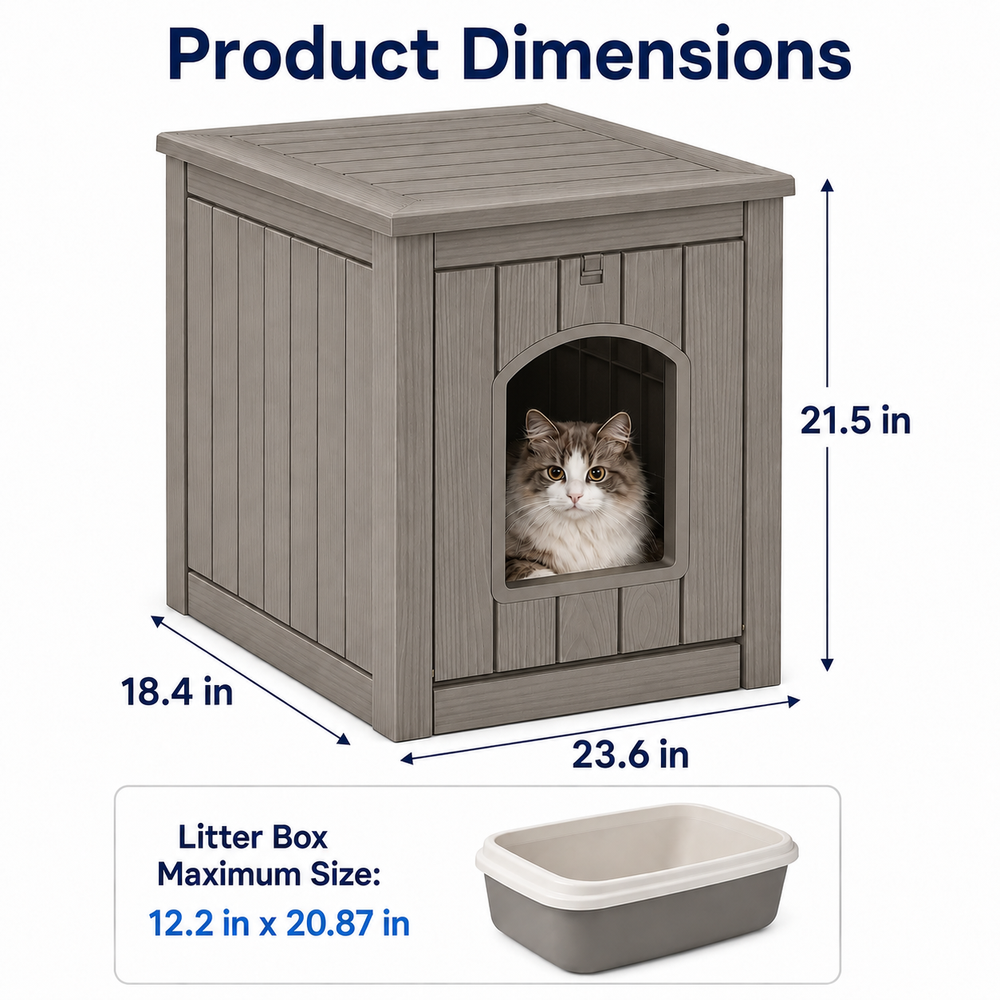 MINDYES Outdoor Cat House, Weatherproof 35Gal Pet Shelter for All Small Pets, Light Brown