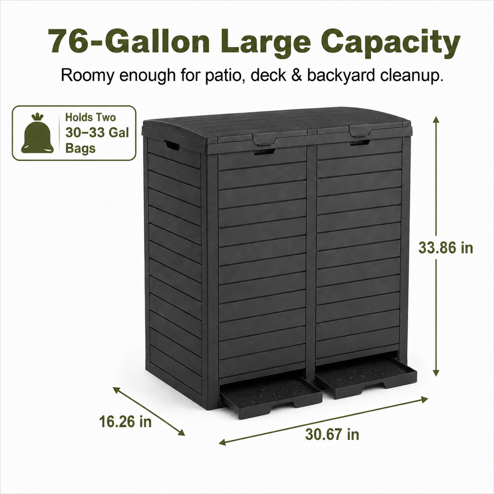 MINDYES 62 Gallon Outdoor Trash Can with Lid,  Hideaway Garbage Can for Patio Porch & Backyard, Black
