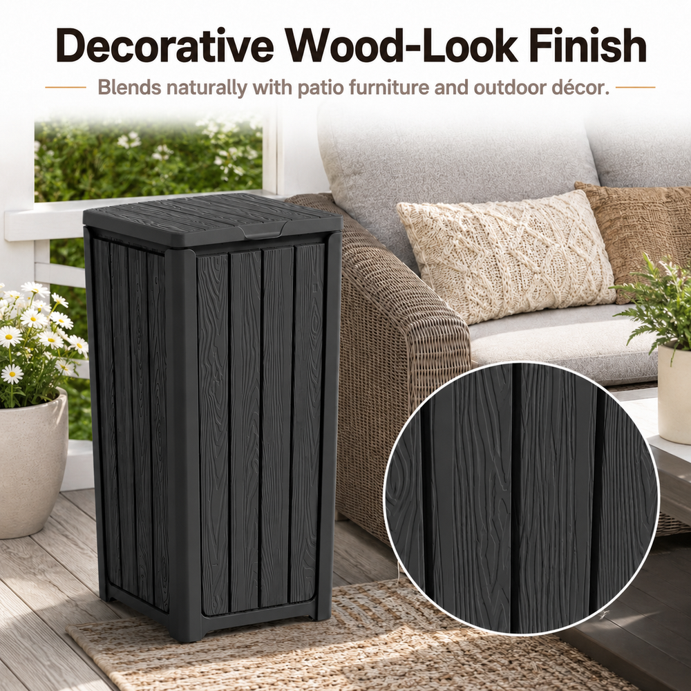 MINDYES 32 Gallon Outdoor Trash Bin with Lid, Waterproof Resin Garbage Can for Patio, Porch & Backyard, Black