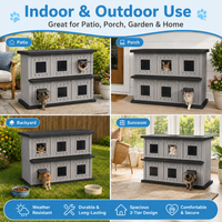 MINDYES Double-Layer Outdoor Cat House, Weatherproof Roof & Thickened Eaves for Feral Cats & Cattery, Black
