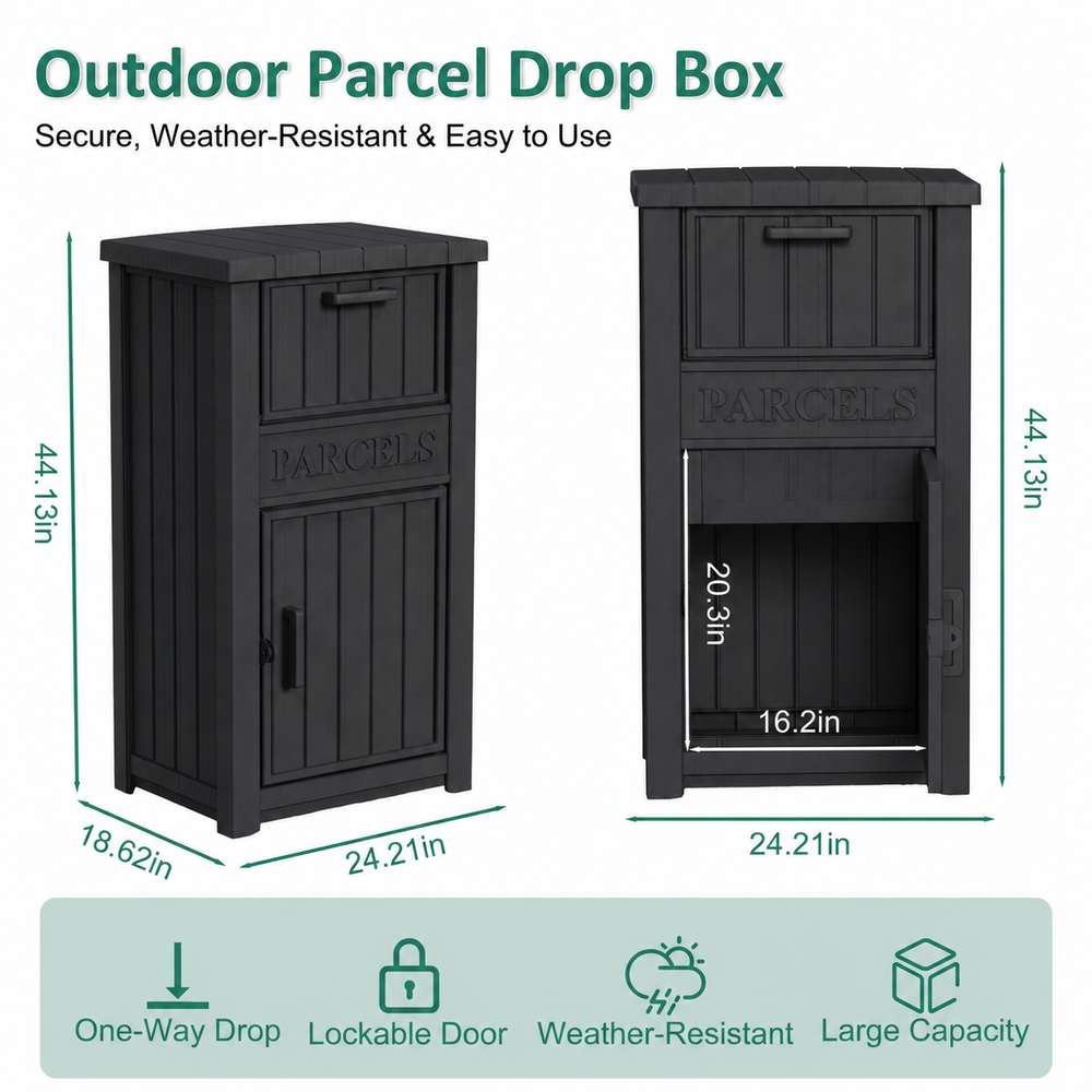 MINDYES Package Delivery Box for Porch with Lockable Secure Storage Compartment, Outdoor Storage Box for Patio Front Entryway, Black
