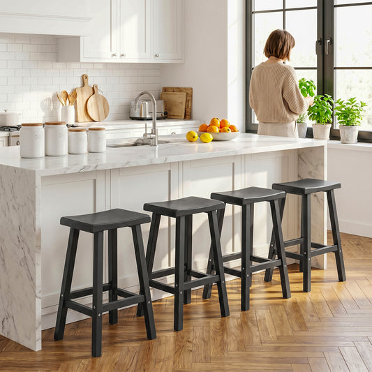 MINDYES 29" Outdoor Bar Stools Set of 4, Resin Kitchen Island Chairs with Footrest, Modern Barstools for Patio Garden Balcony, Black