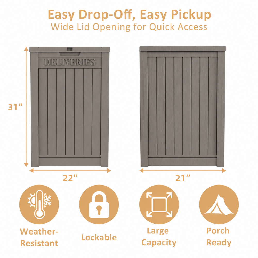 MINDYES Package Delivery Box, 55 Gallon Resin Mailbox With Lockable, Outdoor Drop Boxes for Front Entryway, Beige