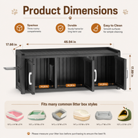 MINDYES 3-Cabin Hidden Cat Litter Box Enclosure Furniture for Bedroom Hallway, Black