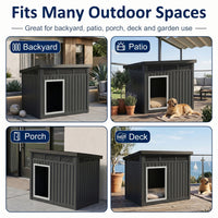 MINDYES Classic Dog House Outdoor Faux Wooden Shelter with Weatherproof Roof Removable Floors for Medium Small Dogs, Black