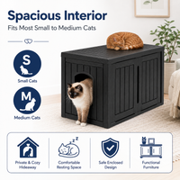 MINDYES Hidden Multifunctional Cat Litter Box Enclosure Furniture with Divider for Living Room Bedroom Hallway, Black