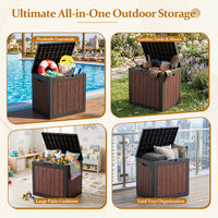 MINDYES 35 Gallon Outdoor Deck Box, Resin Walnut Wood Storage Boxs for Backyard Patio Gaden