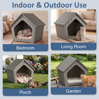 MINDYES Outdoor Cat House Weatherproof Faux Wooden Pet Shelter for Cats Kittens & Puppies, Light Brown