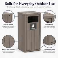MINDYES Outdoor Trash Can with Garbage Labels, 33 Gallon Waste Container for Porch Backyard, Light Brown