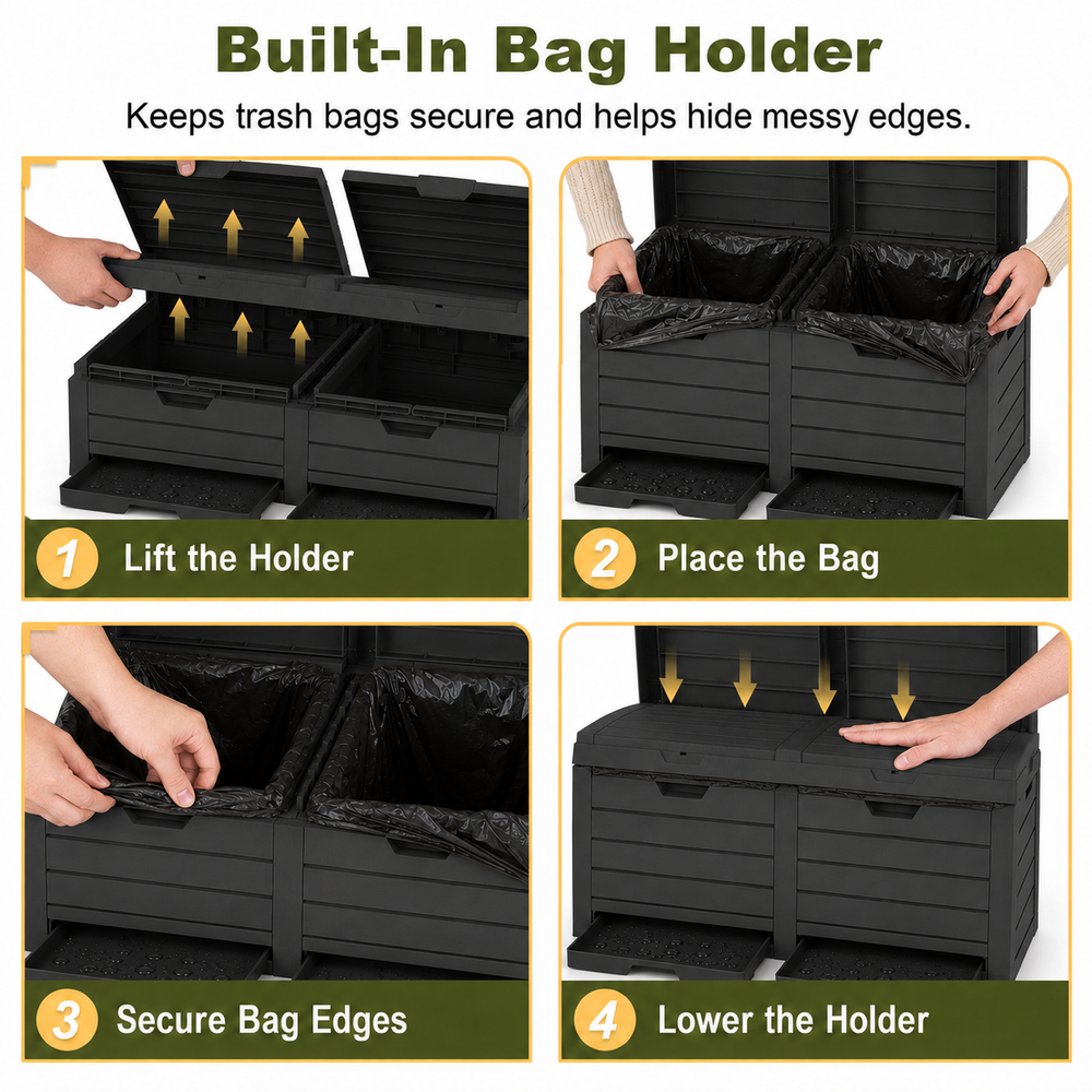 MINDYES 62 Gallon Outdoor Trash Can with Lid,  Hideaway Garbage Can for Patio Porch & Backyard, Black