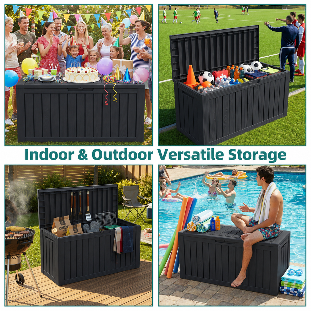 MINDYES 90 Gallon Deck Box, Large Capacity Outdoor Storage for Patio Furniture Cushions, Pool Floats & Party Supplies, Black