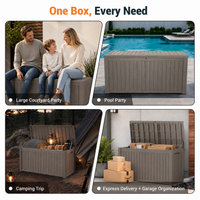 MINDYES 210 Gallon Resin Deck Box, 3-IN-1 Outdoor Storage Cabinet for Locker, Stool & Table, Beige