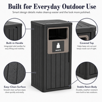 MINDYES 33 Gallon Outdoor Trash Bin with Garbage Labels, Home Garbage Can for Patio Porch & Backyard, Black