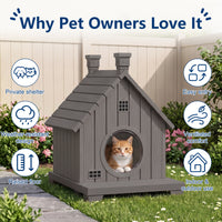 MINDYES Cat House Outdoor Pet Shelter Weatherproof Faux Wood for Cats, Kittens & Small Dog, Light Brown