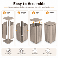 MINDYES Outdoor Trash Can with Lid, 32 Gallon Garbage Bin for Backyard & Garden, Light Brown
