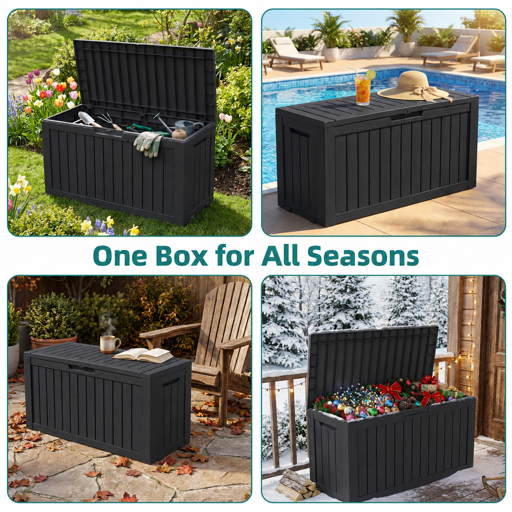 MINDYES 80 Gallon Deck Box, Extra Large Outdoor Storage for Patio Cushions, Holiday Decor & Garden Tools, Black