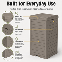 MINDYES Outdoor Trash Bin with Lid & Drip Tray, Hideaway Garbage Can, Light Brown