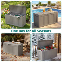 MINDYES 80 Gallon Deck Box, Storage Box for Home Tools, Outdoor Patio Cushions, Holiday Decor, Beige