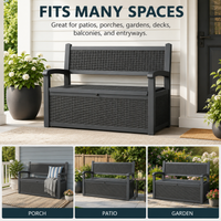 MINDYES 82 Gallon Outdoor Wicker Storage Bench, Deck Box and Organization Storage Combi for Backyard Garden, Black
