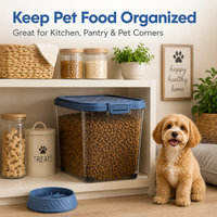 MINDYES 35 Lb Airtight Pet Food Storage Container, Dog & Cat Food Storage Bin with Wheels, Scoop, Slow-Feeder Bowl