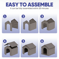 MINDYES Medium Small Dog House, Resin Faux Wood Dog Shelter for Outdoor & Indoor, Light Brown