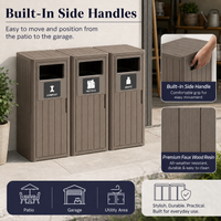 MINDYES 99 Gallon Large Outdoor Trash Can, Waste Container with Garbage Labels for Patio Porch & Backyard, Light Brown