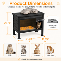 MINDYES Outdoor Cat House with Heating Pad, Pet Shelter with Weatherproof Roof & Stent, Black