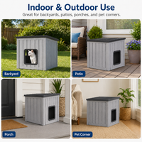 MINDYES Outdoor Cat House, Weatherproof Roof Removable Lids & Ventilation window for Cats Kittens & Puppies, Gray
