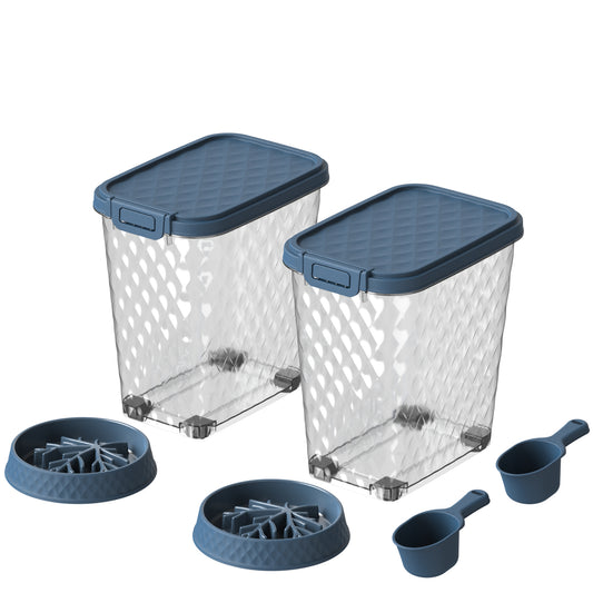 MINDYES 2 Set Dog & Cat Food Storage, 70 Lb Airtight Pet Food Storage Container with 2Pcs Scoop & Slow-Feeder Bowl
